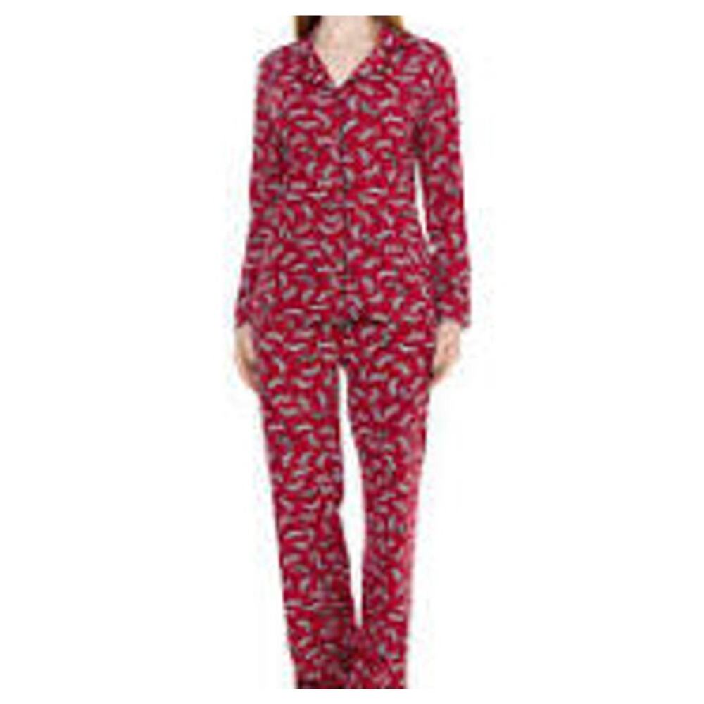 1 ECHO NWT Festive Zebra Notch Pajamas Long Sleeve Button Top Pants Set PJs L